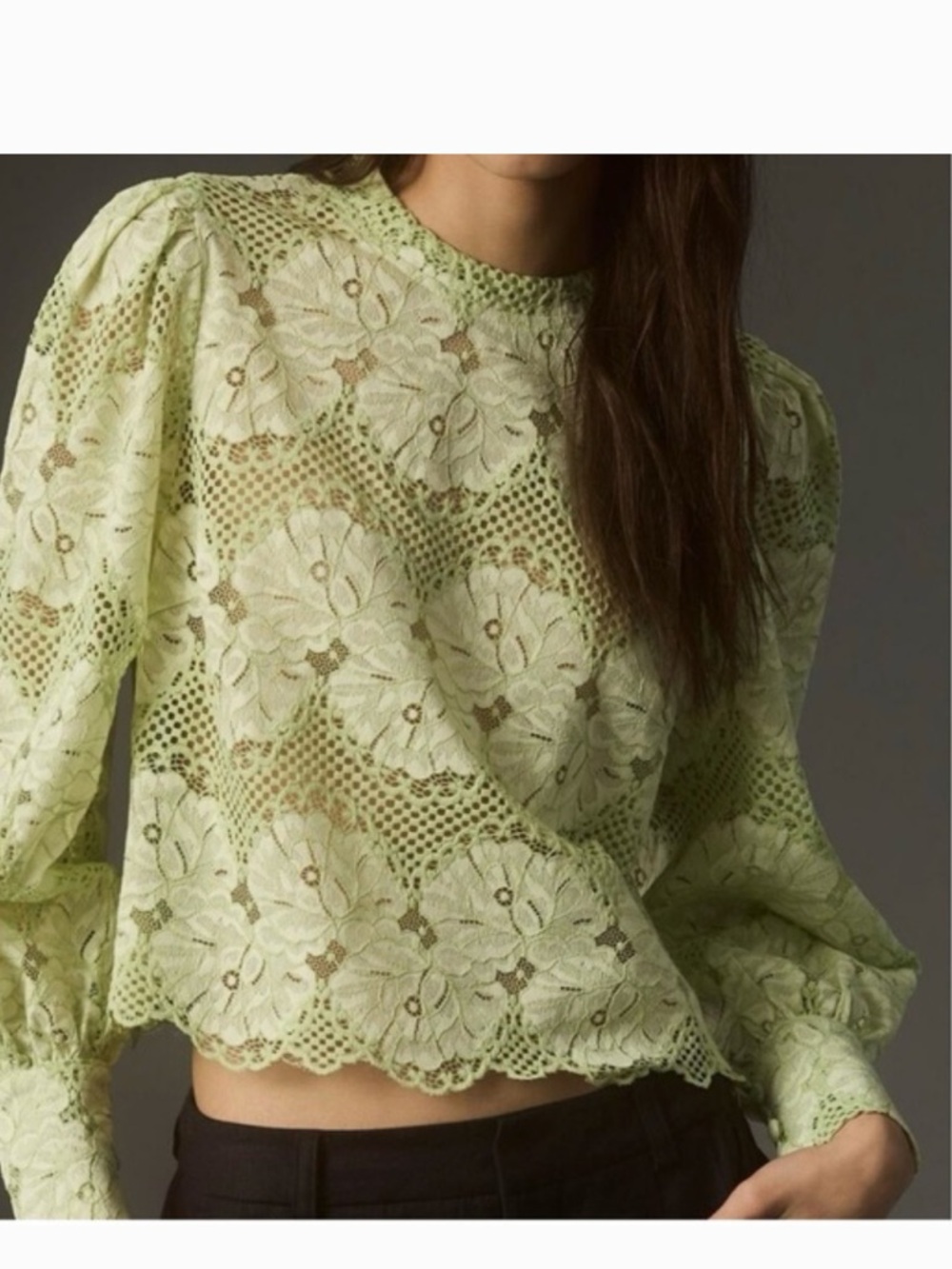 Anthropologie Dolan Left Coast Lace
Blouse Green Mock Neck Bishop Sleeve Top S - Picture 2 of 12